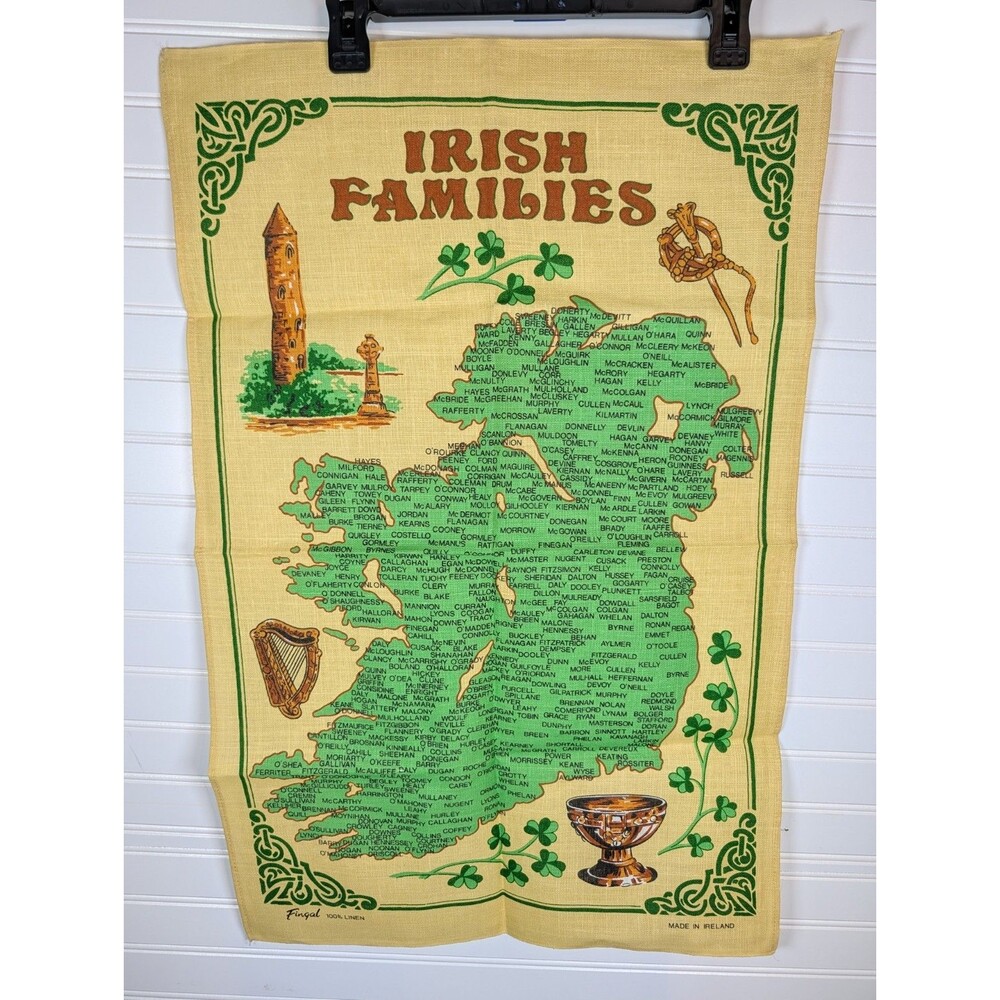 Vintage Fingal Ireland Tea Towel Map With Irish Families